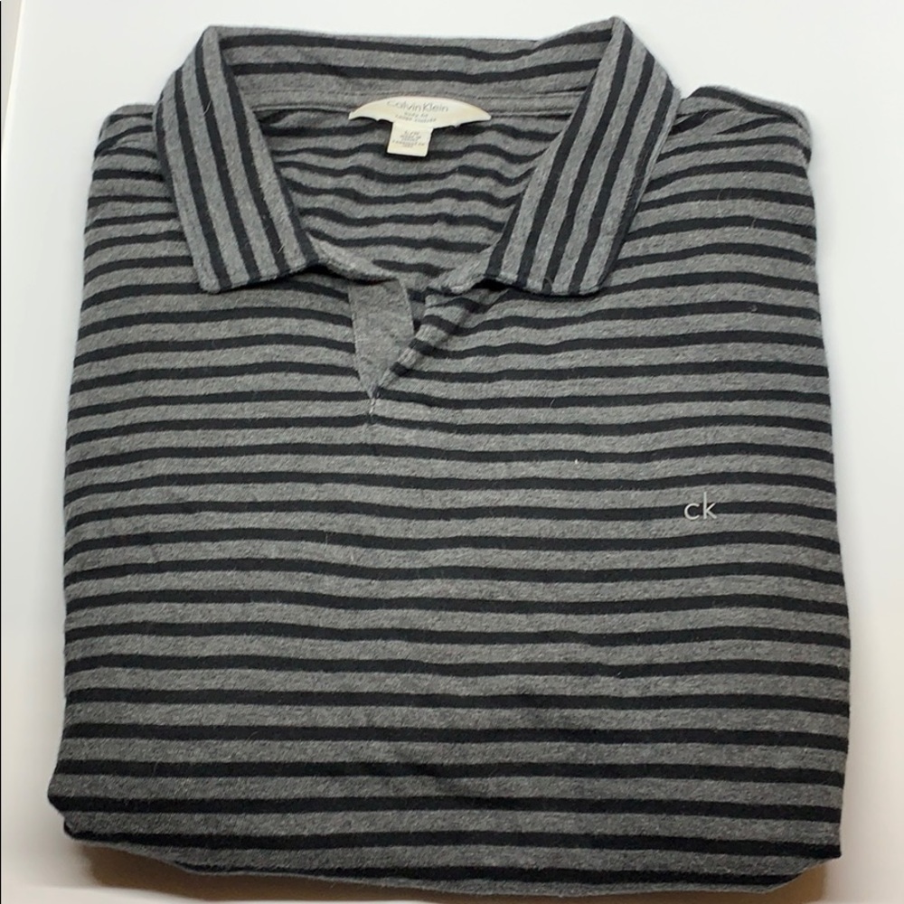 Calvin Klein black polo tee shirt stripe spotless